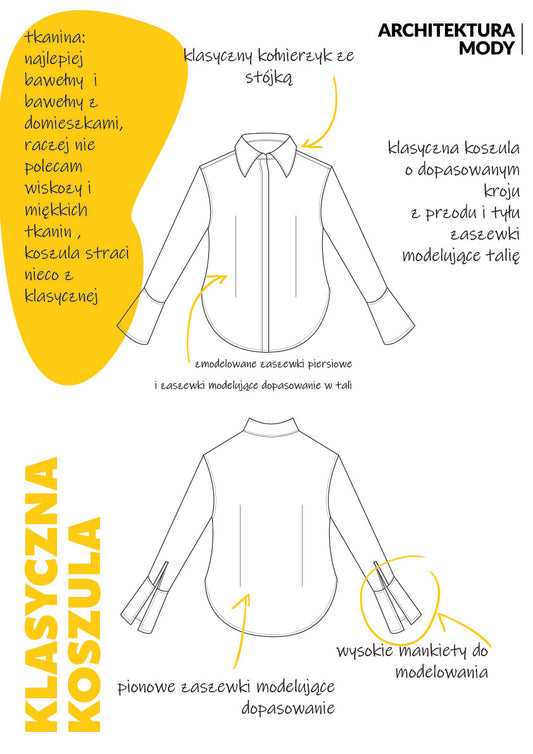klasyczna koszula z pionowymi zaszewkami