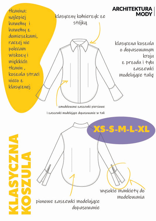 klasyczna koszula z pionowymi zaszewkami